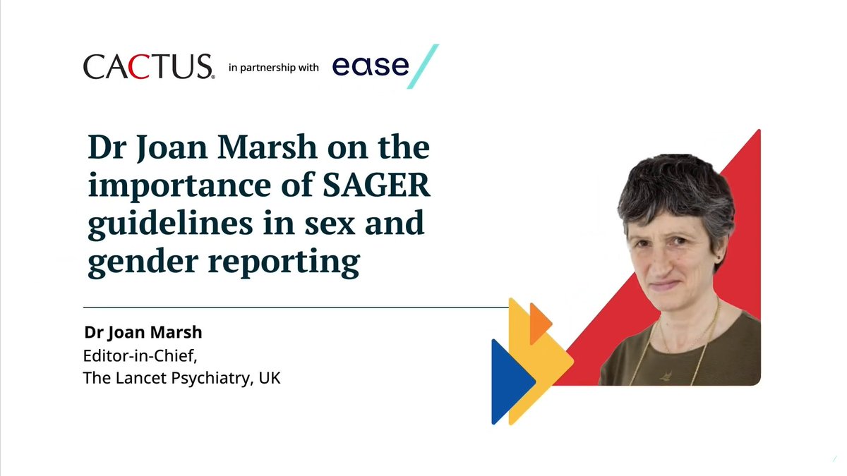 For @PeerRevWeek, we partnered with @Cactusglobal to record short videos from our Council and Community Groups. Dr Joan Marsh, Editor-in-Chief of Lancet Psychiatry, and EASE past-president, discusses SAGER guidelines in sex and gender reporting. youtu.be/vnrn5tty_L4