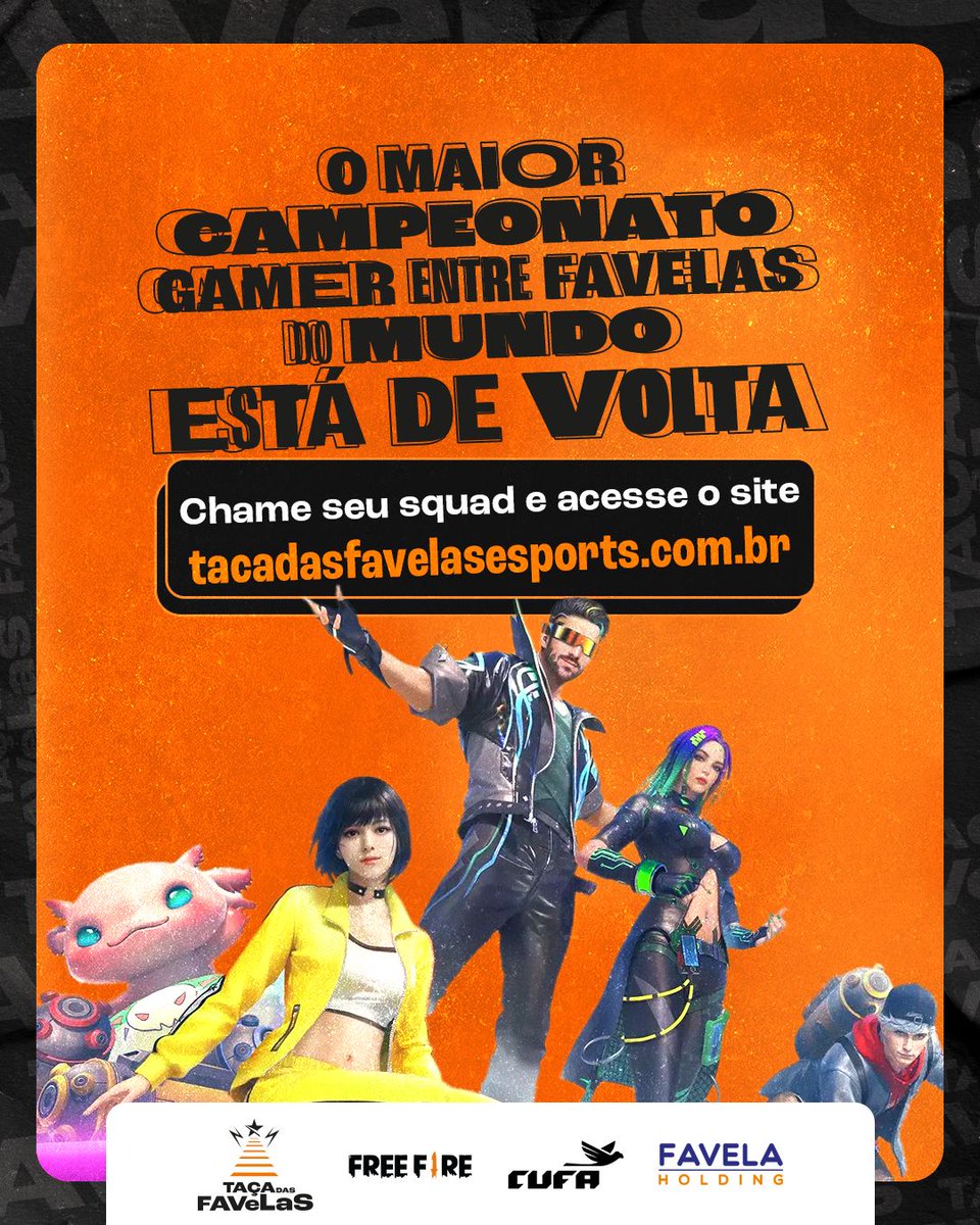 🎮 O maior campeonato entre favelas do mundo voltou. A 4ª edição da Taça das Favelas Free Fire chegou para te chamar pro game.

Convoque seu squad e faça parte dessa história! Faça já sua inscrição no site tacadasfavelasesports.com.br

@tacadasfavelasffoficial <a href="/cufabrasil/">CUFA</a> <a href="/ffesportsbr/">Free Fire Esports Brasil #FFWSBR</a>