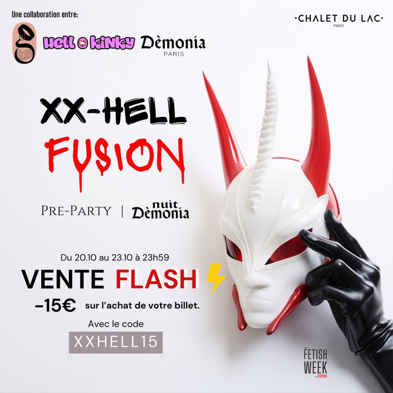 NuitDemoniaoff's tweet photo. VENTE FLASH | XX-HELL FUSION 

Profitez de cette offre pour (re)découvrir cet univers. ❤️‍🔥

-15€ sur votre billet, du vendredi 20 au lundi 23 oct. 23h59. Avec le code XXHELL15

🔗 https://t.co/8vX8DihMxN https://t.co/3TyJq1bweq