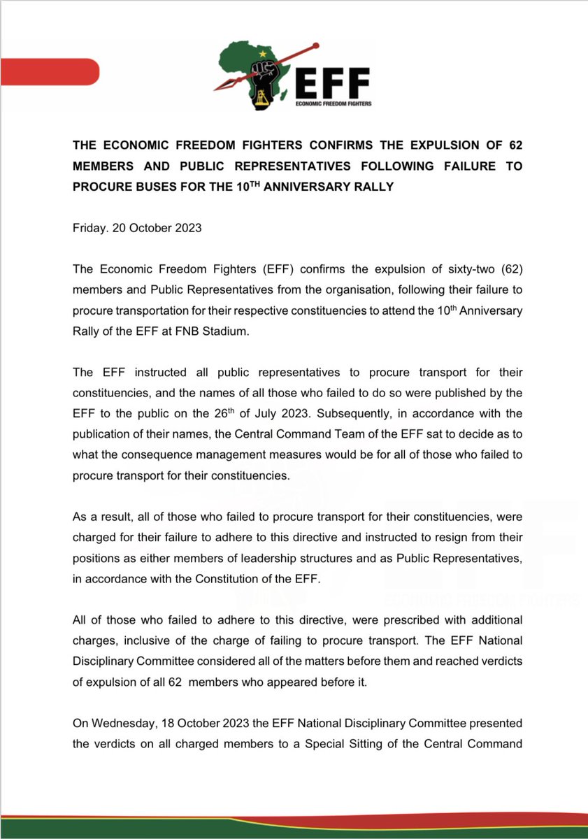Economic Freedom Fighters tweet media