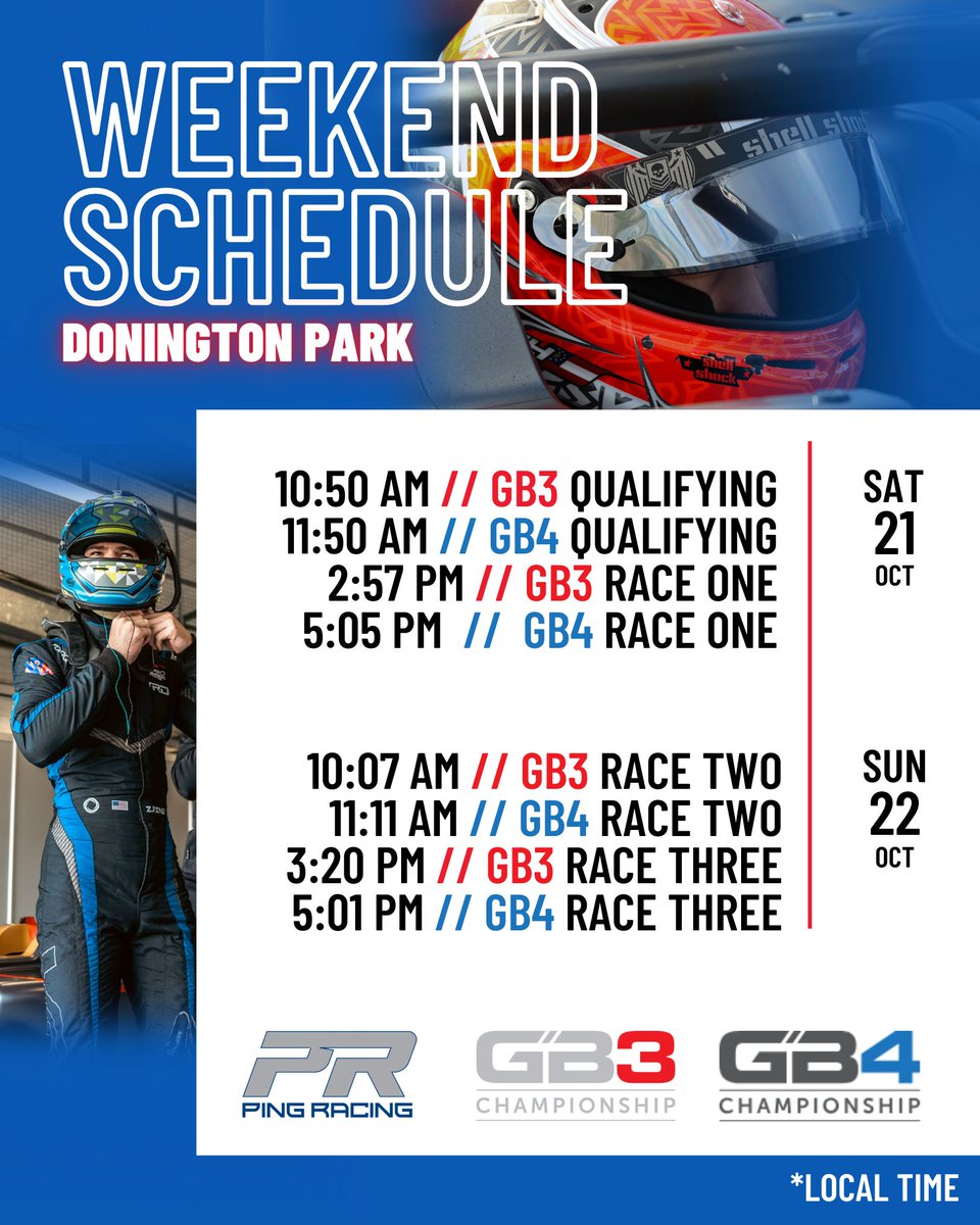 Ping Racing (@ping_racing) on Twitter photo Testing on track at <a href="/doningtonparkuk/">Donington Park</a> today, here's our schedule for the rest of the weekend!
#PingRacing / #NoahPing / #ZackPing / #GB4Championship / #GB3Championship / <a href="/gb4championship/">GB4 Championship</a> / <a href="/gb3championship/">GB3 Championship</a> / <a href="/ardenmotorsport/">Arden Motorsport</a> / <a href="/velocityrd/">VRD</a> Testing on track at <a href="/doningtonparkuk/">Donington Park</a> today, here's our schedule for the rest of the weekend!
#PingRacing / #NoahPing / #ZackPing / #GB4Championship / #GB3Championship / <a href="/gb4championship/">GB4 Championship</a> / <a href="/gb3championship/">GB3 Championship</a> / <a href="/ardenmotorsport/">Arden Motorsport</a> / <a href="/velocityrd/">VRD</a>