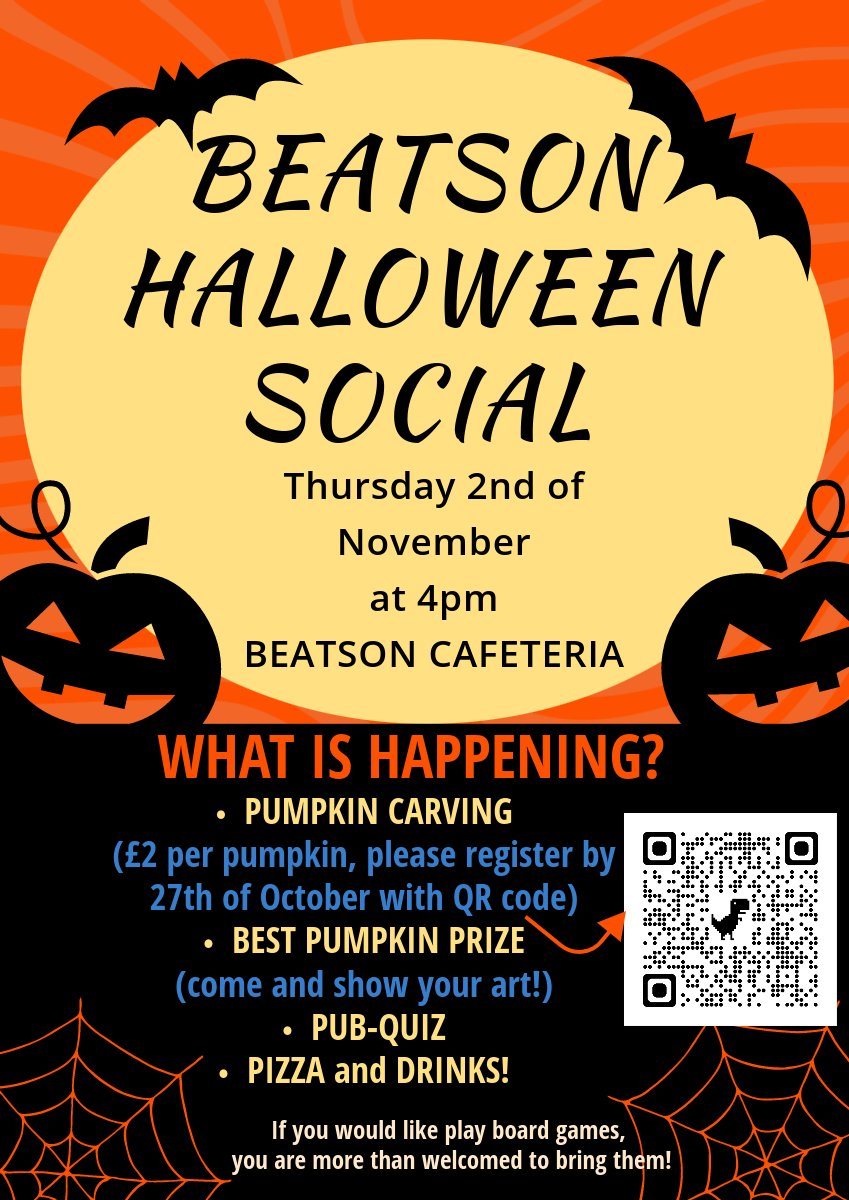 Beatson Postdoc, Wolfson Wohl Postdoc and School of Cancer Science PhD Societies are welcoming you for Halloween Social on Thursday 2nd of November at 4:00pm in Beatson Cafeteria @CRUK_SI. Please sign with the link to order pumpkins/pizza and drinks! forms.gle/whfDkitA8QyjQ1…