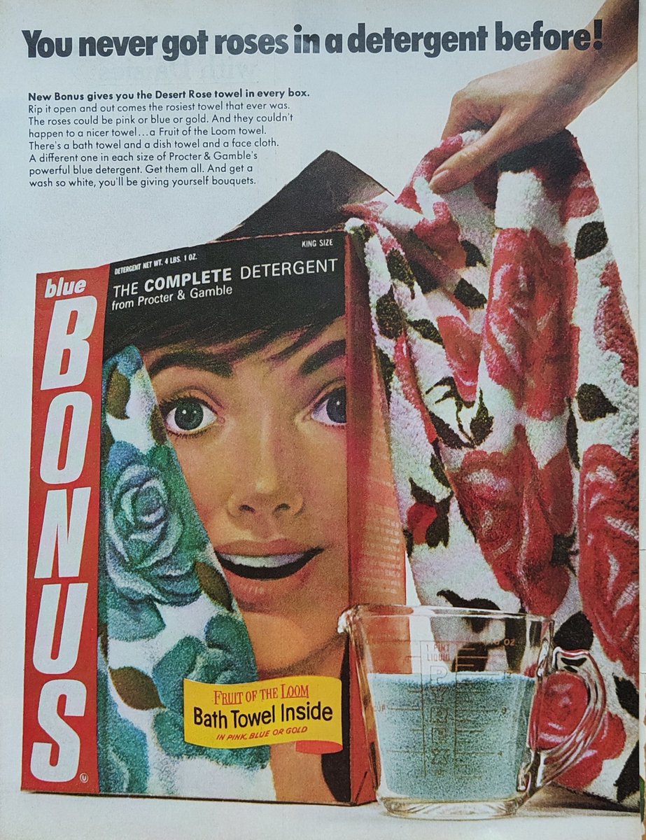 You never got roses in a detergent before!
Blue Bonus

Ladies' Home Journal
December 1966
50¢

#VintageAds #60s #nostalgia #LadiesHomeJournal #Blue #ProcterAndGamble #detergent #FruitOfTheLoom