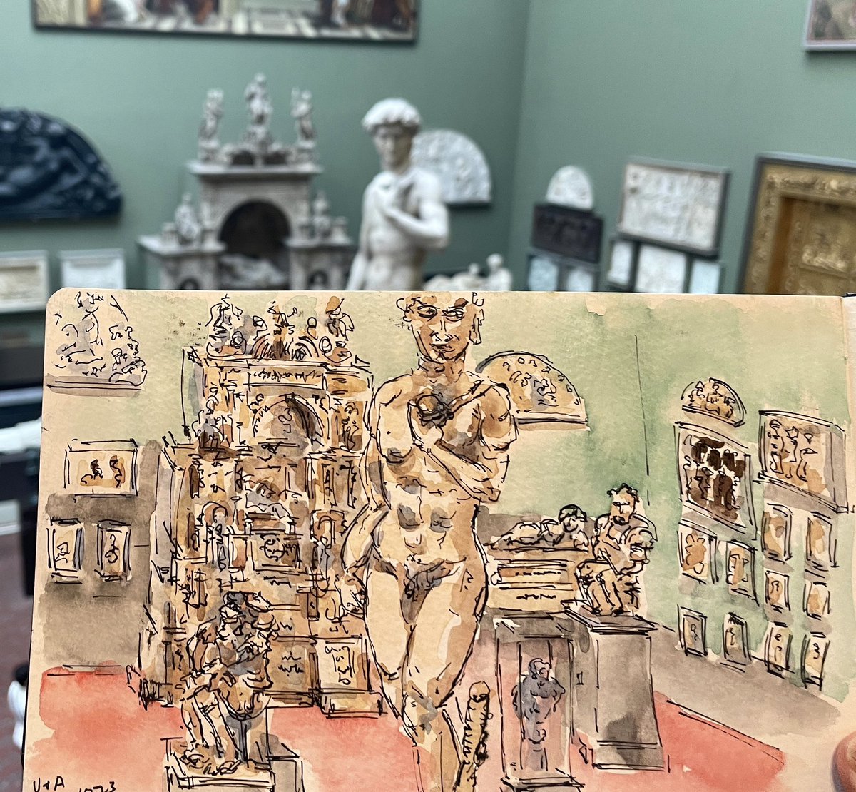 Sketching at the V&A proved to be more difficult than I expected. Mostly due to the number of people leaning over my shoulder 😂

#victoriaandalbertmuseum #vanda #museum #sketch #moleskine #watercolour #drawing #art #historic #painting #sketchbook #artjournal