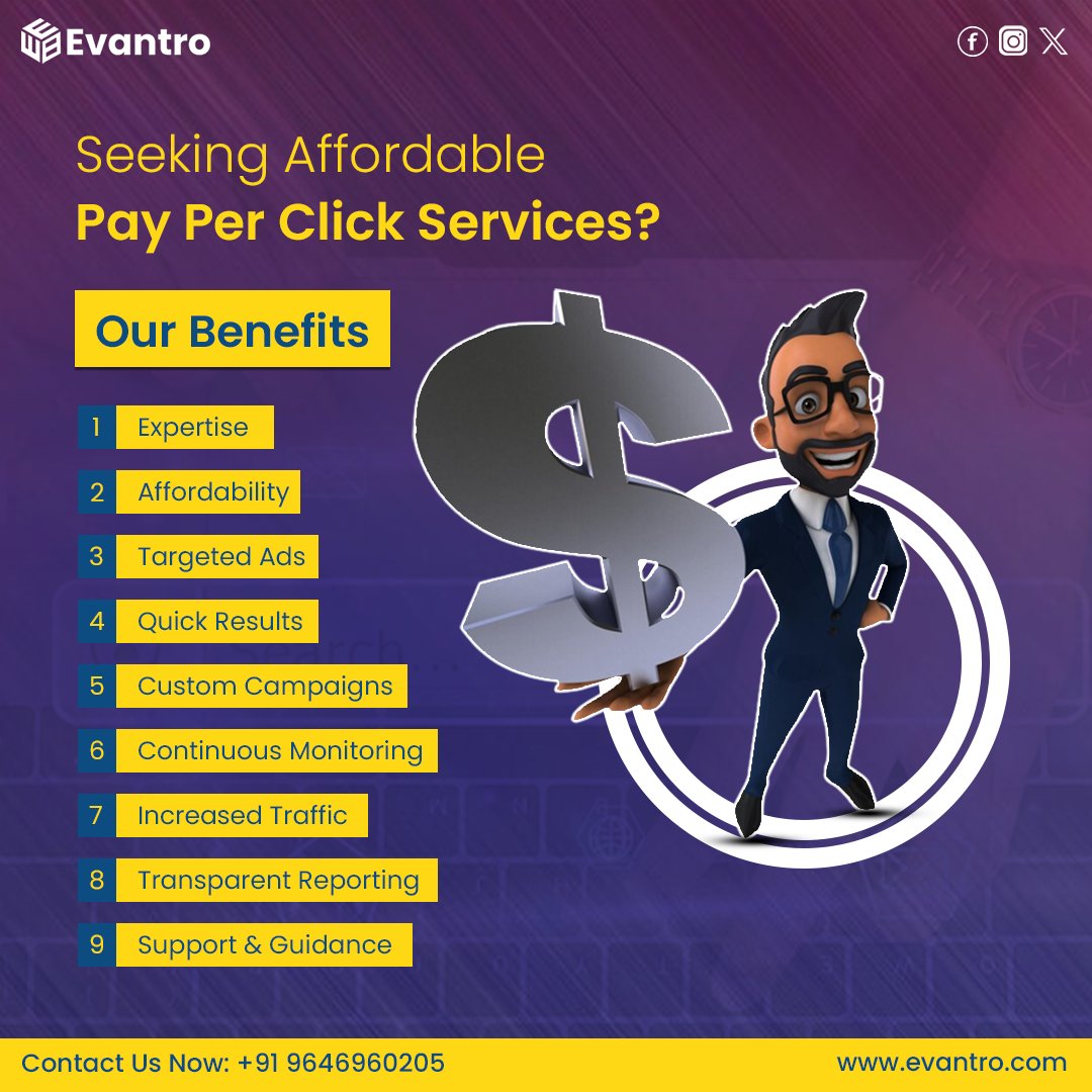 EvantroTech's tweet image. Looking for #affordable Pay Per Click services that deliver #results? Evantro offers expert #PPC solutions designed to #boost your #business. Maximize your online presence today! 💼💻 

evantro.com

#PPCServices #Evantro #AffordablePPC #DigitalMarketing #PPCAds
