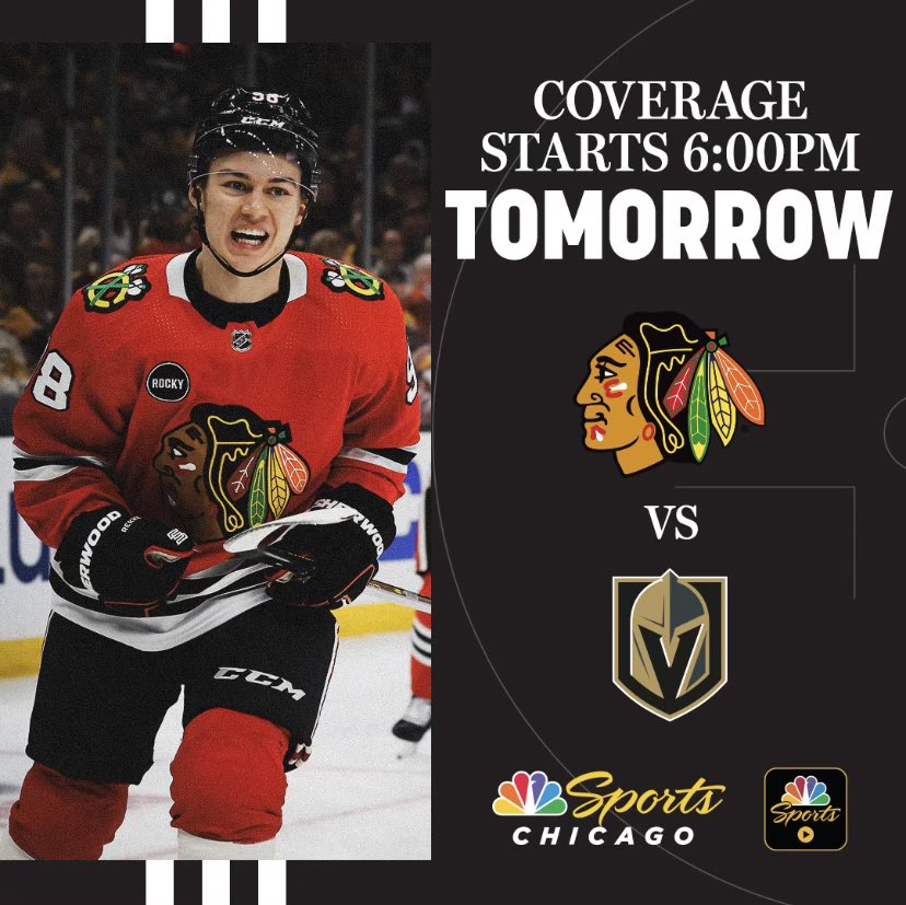 Hawks fans, make sure to tune in tomorrow night with us on @NBCSChicago for the Home Opener — @NHLBlackhawks vs the defending Stanley Cup Champs the @GoldenKnights! We’ll see you then!