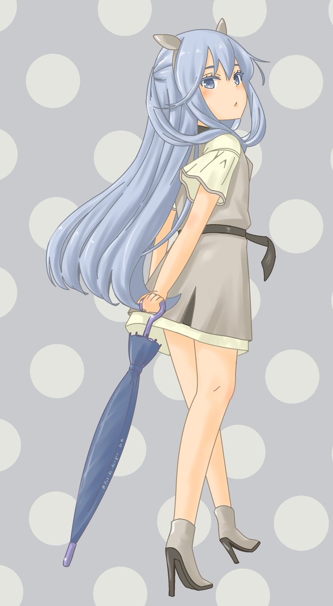 1girl solo long hair umbrella blue hair full body blue eyes  illustration images