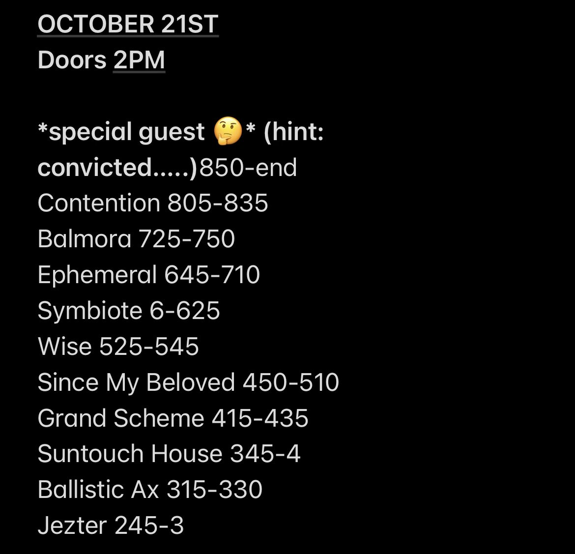 noxheav3n's tweet photo. Equinox Fest 2023 set times for this weekend.

tickets still up till midnight:

https://t.co/PMoD7IwWCu https://t.co/KAzEItLD8C