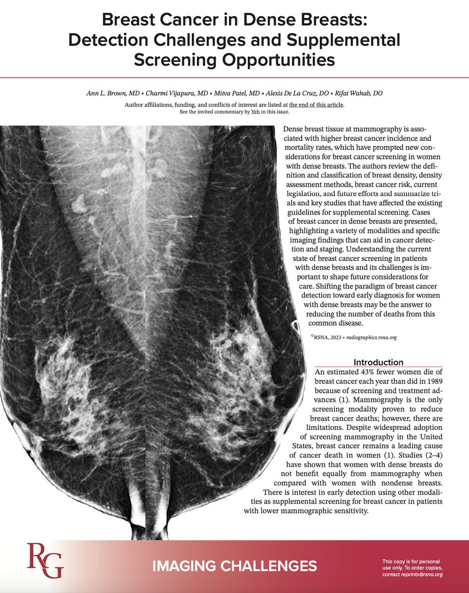 🙌😅💪My first author paper & labor of love on #breastcancer in #densebreasts was published in @RadioGraphics this #BCAM! 🩷 Big thanks to my fantastic co-authors @CharmiMD @mitvamd @RifatWahab 👏👏👏 @DenseBreastInfo @AreYouDenseAdvo @BreastImaging pubs.rsna.org/doi/abs/10.114…