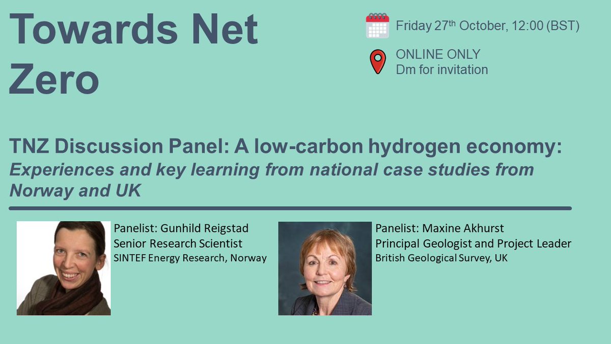 Towards Net Zero Seminar Series (@imperialtnz) on Twitter photo π
 We are very excited to announce our first panel session of the Autumn term. 
This session will explore a Low-Carbon Hydrogen Economy using case studies from Norway and the UK. We will be hearing from Gunhild Reigstad (SINTEF) and Maxine Akhurst (British Geological Society). π
 We are very excited to announce our first panel session of the Autumn term. 
This session will explore a Low-Carbon Hydrogen Economy using case studies from Norway and the UK. We will be hearing from Gunhild Reigstad (SINTEF) and Maxine Akhurst (British Geological Society).