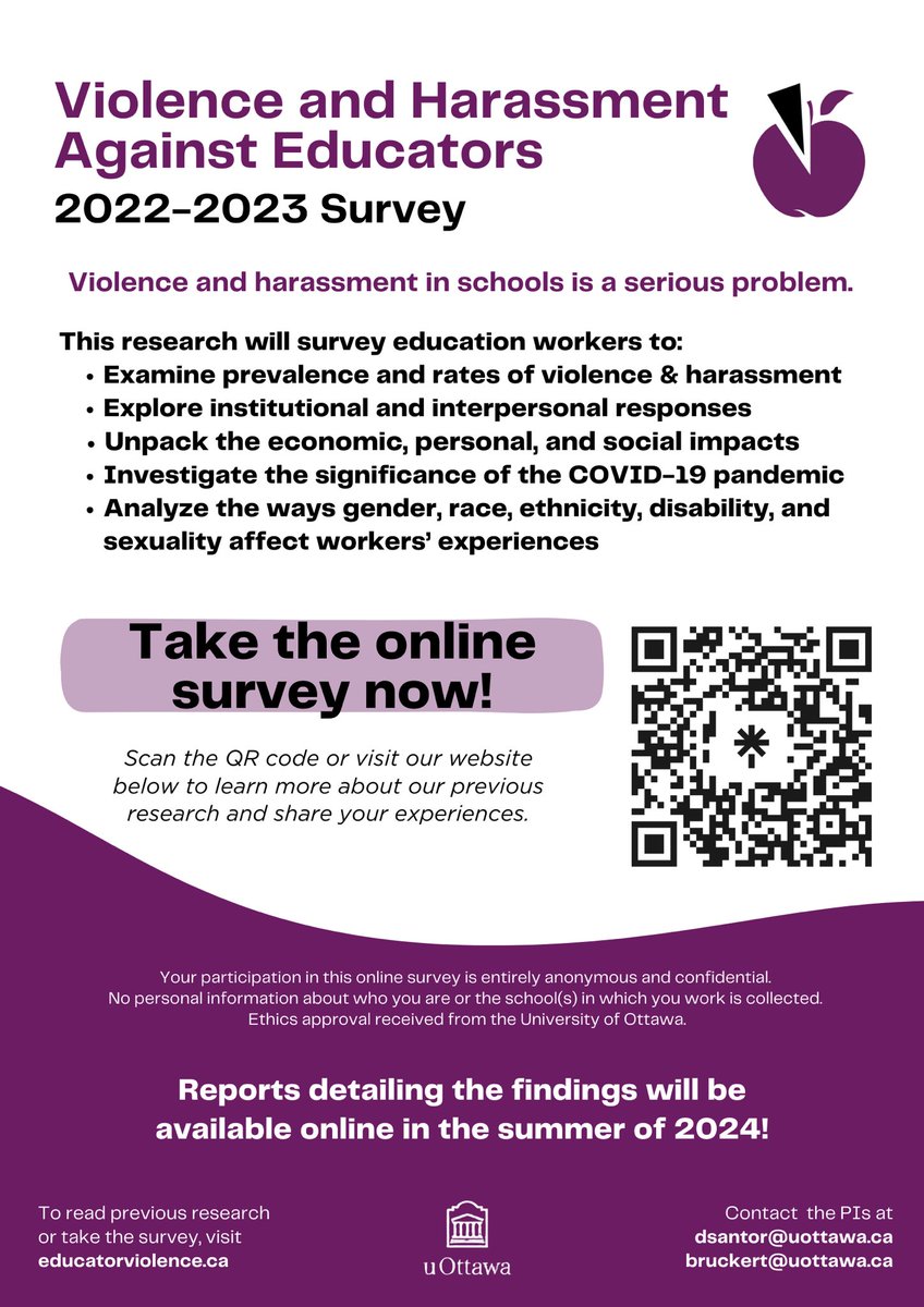 University of Ottawa is conducting this survey regarding violence and harassment in our workspaces.  This is a followup to the survey conducted in 2019 which led to the "In Harms Way".
We encourage all members to fill this out.  We need your voices to be heard!