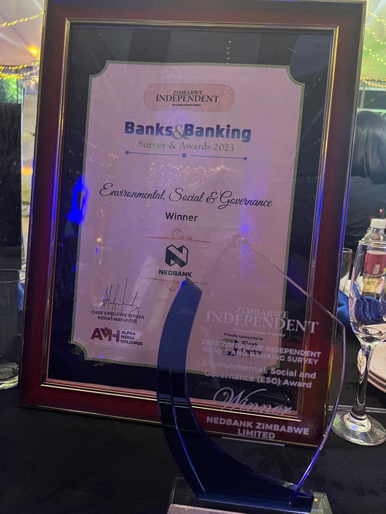 NedbankZimbabwe's tweet photo. We are delighted to announce that our Managing Director, Sibongile Moyo, was honored as the 2023 CEO of the year at last night's Banks and Banking survey awards. Nedbank Zimbabwe is also the overall Environmental, Social and Governance (ESG) category winner.

#Nedbank https://t.co/lXeCONvbWj