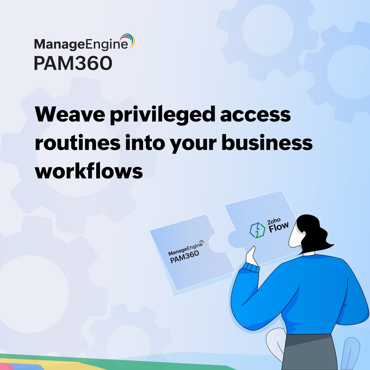 manageengine's tweet photo. PAM360 integrates with over 850 business apps to offer powerful workflow automation thanks to Zoho Flow. IT teams can now secure and automate privileged access routines across the enterprise.

https://t.co/1ygsgpSxhk https://t.co/qstiHSjsZC