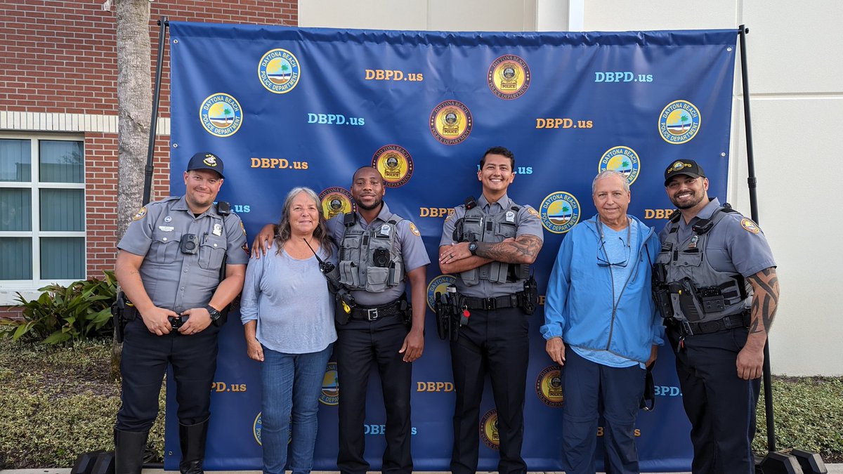 Cynamor's tweet image. Officer Chris Indahl, Officer Keith Foreman, Officer Brandon Ramirez and Officer Matt Grosse thank you, we appreciate you. @DaytonaBchPD @OnPatrolNation @ChiefJakari