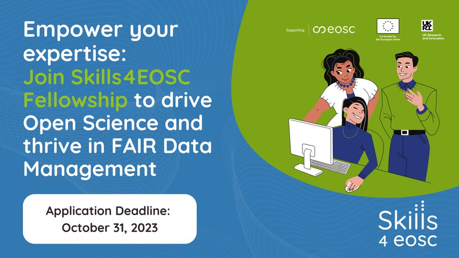 CESSDA_Data's tweet photo. 📢The call to join the @Skills4Eosc 
#FellowshipProgramme is open by 31 October 📅 

Strengthen your skills while shaping the future of open research!  ➡️https://t.co/7MfMmjq6Xa 

#OpenScience #FAIR https://t.co/2nnKUVnTH5