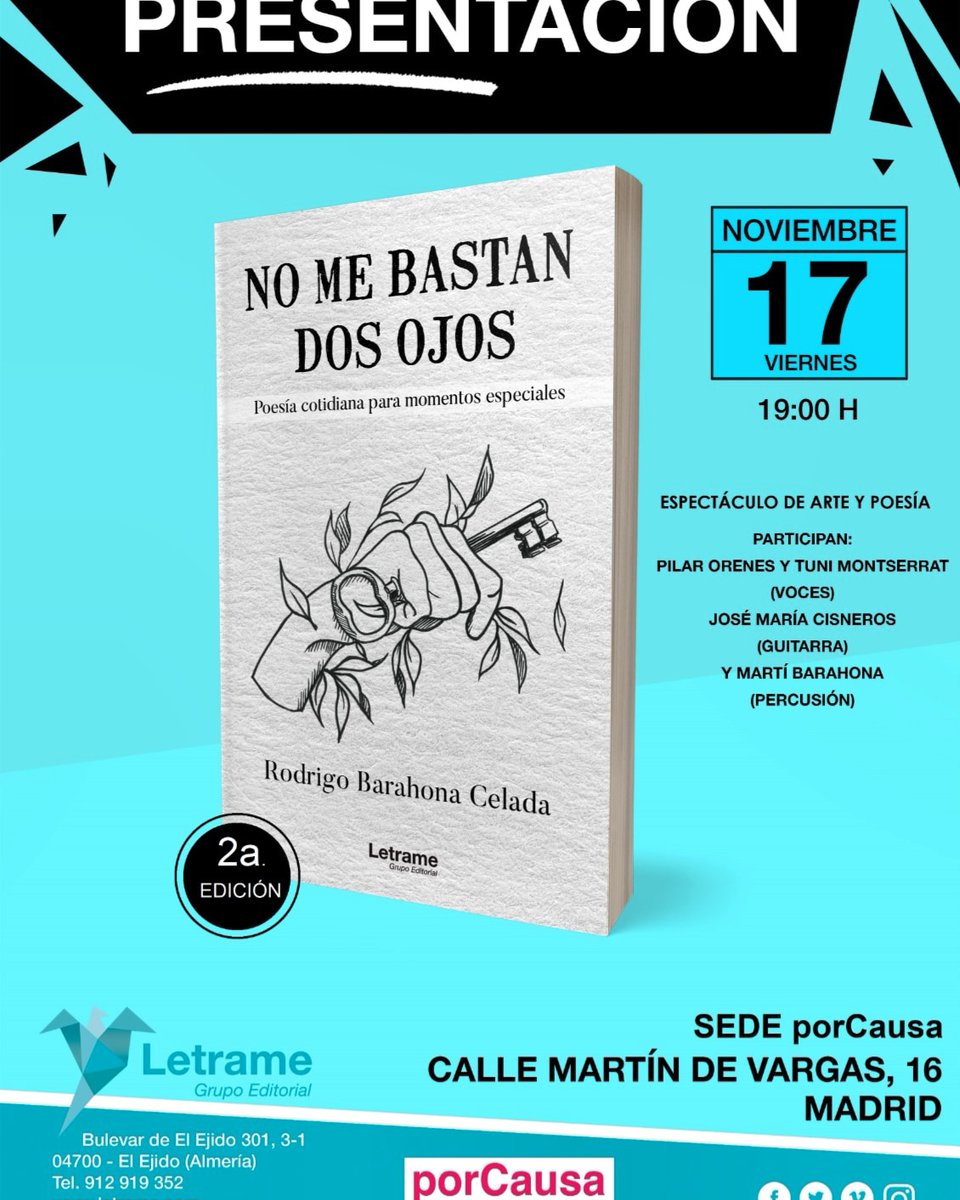 Muy ilusionado de dar el salto a Madrid para presentar mi libro de poesía, arropado de un elenco insuperable, y en terreno fertil para los temas que toco: migraciones, identidades, utopías. Venir y disfrutar! #Poesía