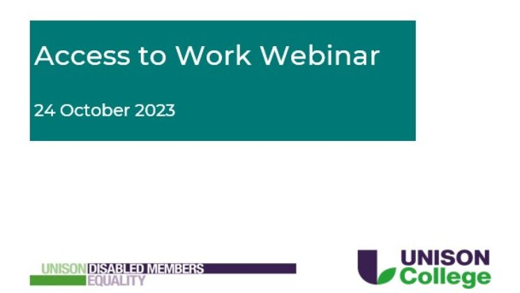 UNISON_GSTT's tweet photo. Access to Work is a Government scheme, offering support if you have a disability or health condition. Members are invited to join UNISON’s 90 minute webinar from 12 noon on Tuesday 24th October, to find out more: https://t.co/Y4dvr15dWs https://t.co/yUcruCbQeW