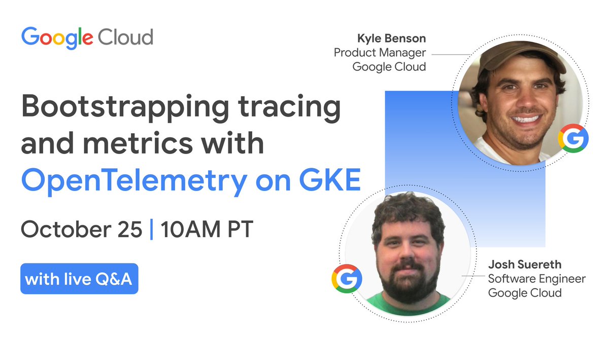 #OpenTelemetry is changing the way teams monitor and analyze their applications. Join us on October 25 to learn practical guidance and architectural patterns for using OpenTelemetry with #GKE.

Don't forget to bring your Qs for a live Q&amp;A! Learn more → goo.gle/3S8mmB8