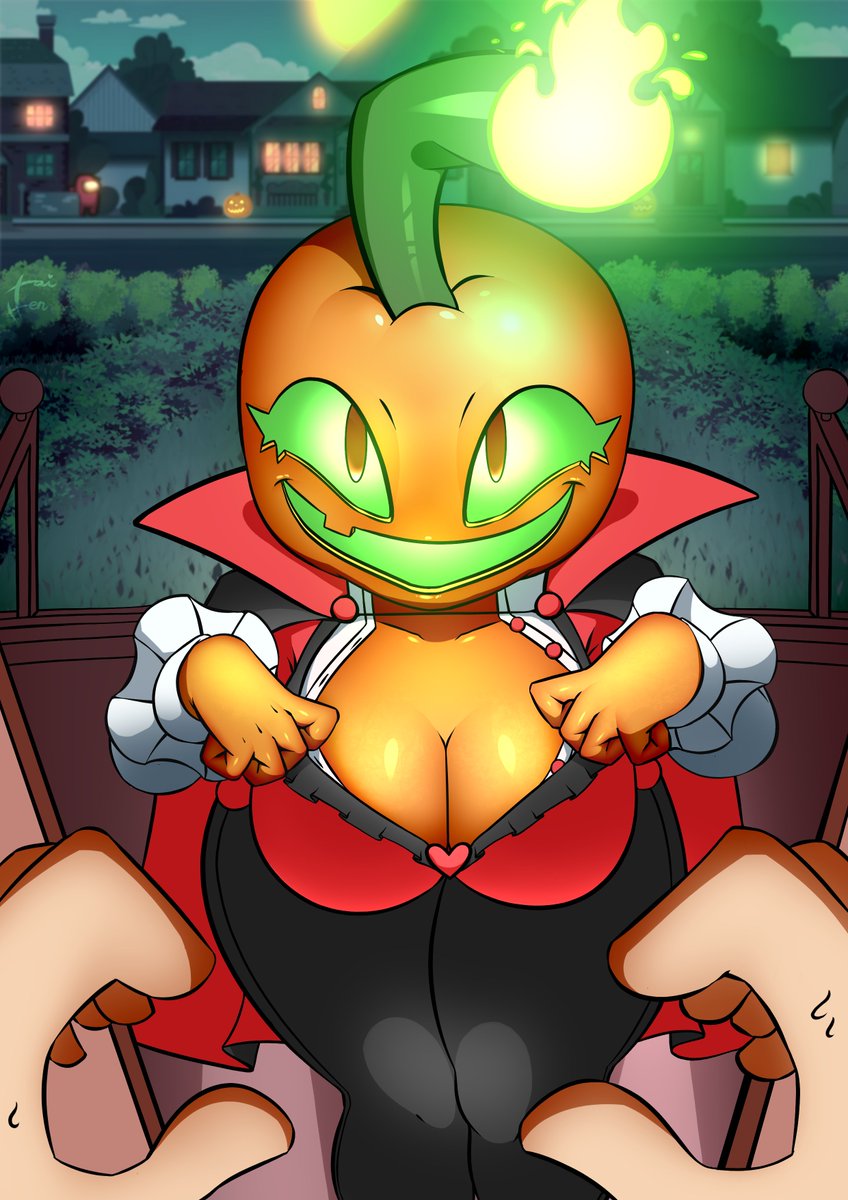 OrigTai's tweet photo. Jack O' Lantern be out here door to door, giving both Tricks and Treats ~👀

#pvzr34 #plantsvszombies #r34 https://t.co/dwAq4Kc8bA