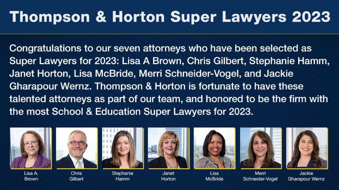 It is such an honor to be recognized as a Super Lawyer in schools and education in Texas only two years after my move to Dallas😍 I am so lucky to be part of such an incredible team and tradition of #schoollawyers in Texas on the T&H team!