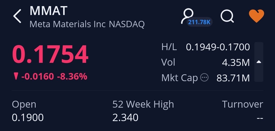 IrviMendo's tweet photo. Holy manipulation Batman!
Not even kidding these screenshots are 5 seconds apart.
@WebullGlobal shows 0 turnover then suddenly it's dashes.
@SECGov how about yall uhhh do some regulating? Explain how a stock drops 8% on 0 turnover...
#MMAT
#UsMarketCorruption https://t.co/LAdqSSO9Pl