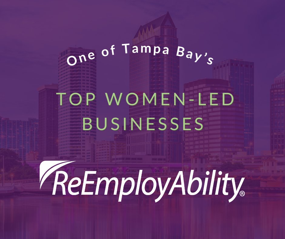 reemployability's tweet image. We are excited to announce our recent recognition as a Top Women-led Business in Tampa Bay! In the Sept. 22nd edition of The Tampa Bay Business Journal, ReEmployAbility was named as one of the 90 largest women-owned businesses in the area. 🥳