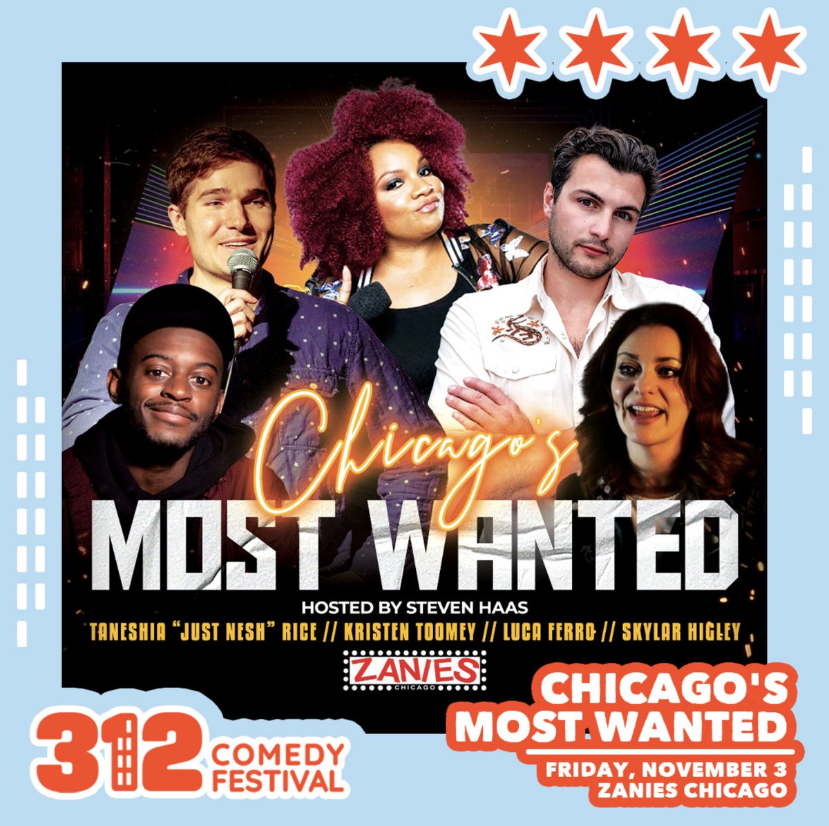 🎙️ 312 COMEDY FESTIVAL SHOW Join us November 3 for Chicago's Most Wanted! Chicago's hottest headliners will share the Zanies stage for one night only as part of the @312ComedyFest. Grab tickets while you can, Chicago--> bit.ly/312Fest_CMW110…