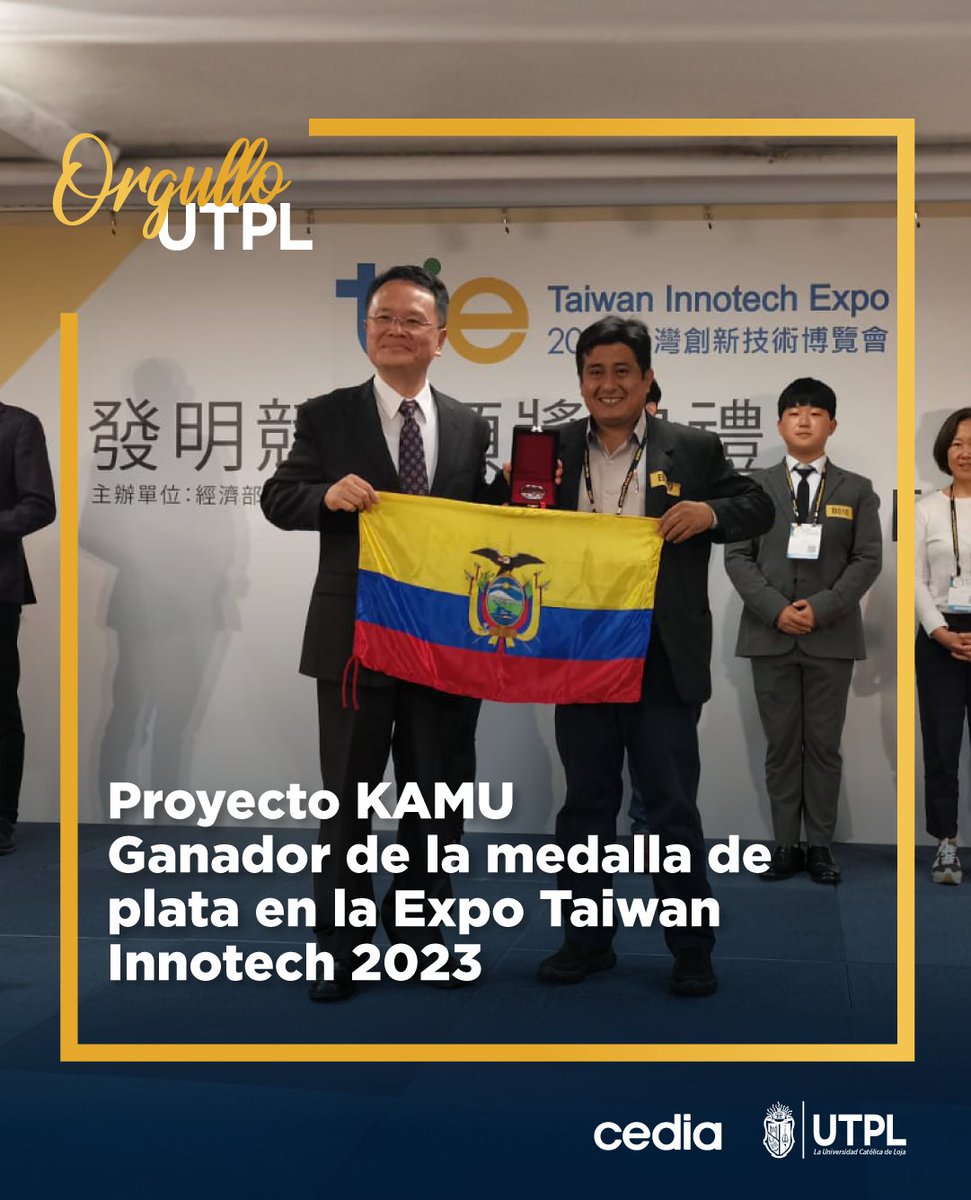 utpl's tweet photo. #OrgulloUTPL 🌎🇪🇨 Ecuador triunfa con proyecto UTPL en feria mundial de innovación y tecnología Taiwan Innotech Expo 2023.

🥈 El proyecto innovador «KAMU», basado en un sistema inalámbrico de distribución de recursos educativos en áreas rurales sin internet, obtuvo la medalla de plata entre más de 530 ideas presentadas por Corea del Sur, Tailandia e Indonesia.

🙌 Nuestra felicitación a todos los docentes de la carrera de #TelecomunicacionesUTPL y el Grupo de Investigación en Comunicaciones Inalámbricas (GCOMIN) 👏 que lideraron con excelencia este proyecto reconocido internacionalmente.

🔗ℹ️ Conoce más: https://t.co/HYlVLINiLg

@CEDIAec