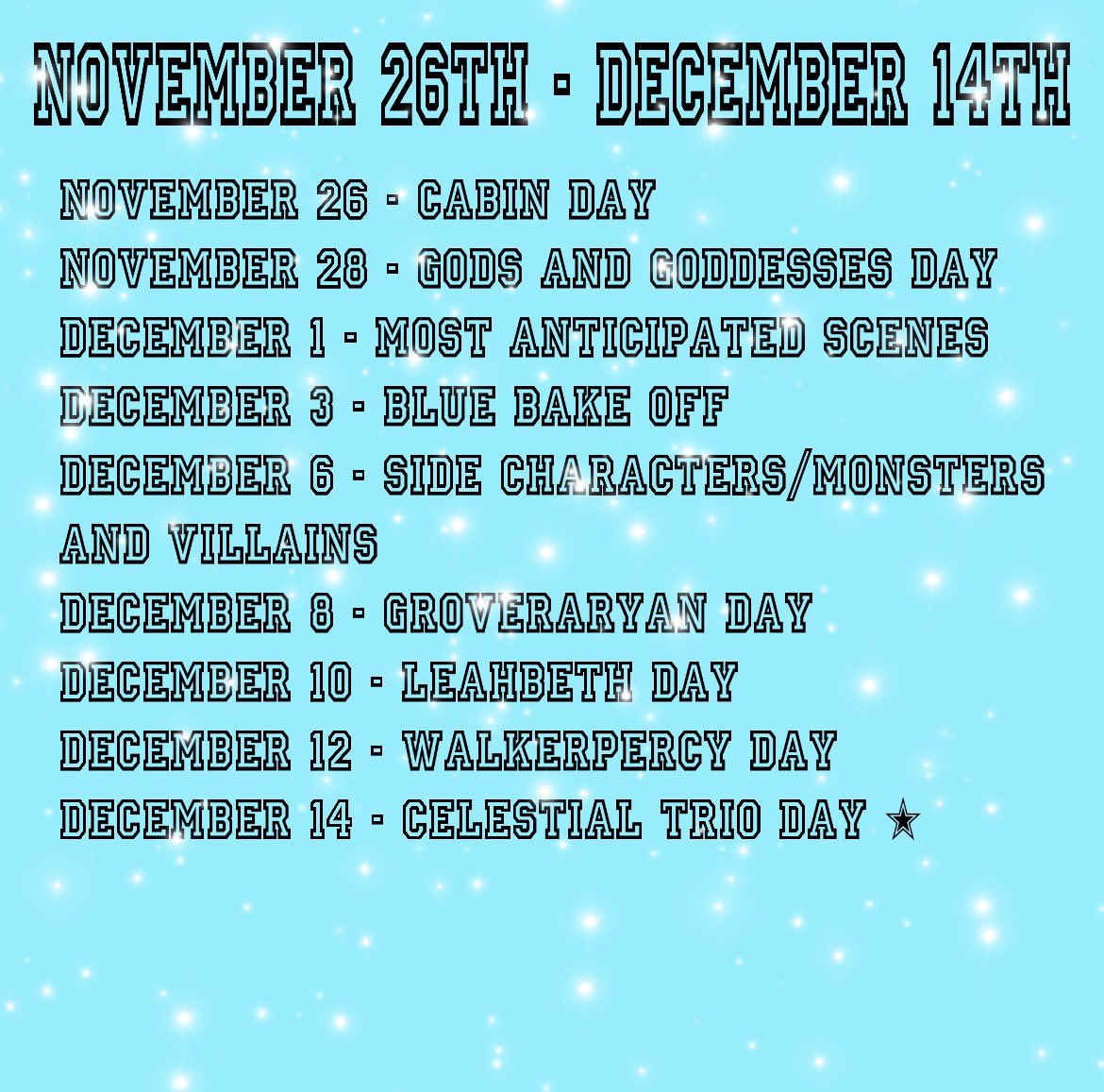 percember's tweet photo. Hello, Percy Jackson fans! ♡ Welcome to #Percember an event from November 26 - December 14 dedicated to the wonderful cast and crew that have worked so hard on this show! Below, you will find a list of events, prompts and rules ー☆ https://t.co/4UbZEWB6Jr