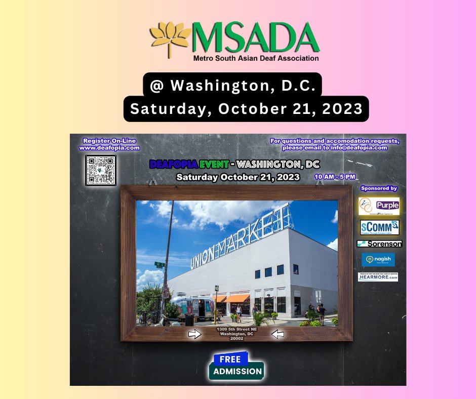 MSADADC's tweet image. MSADA will be at Washington, DC- Deafopia on Saturday, October 21, 2023!

#msadadc #msada #October21st #October2023 #Deafopia #WashingtonDC #DC #UnionMarket