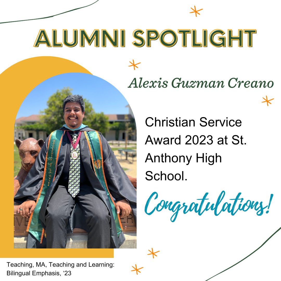 LaFetra_ULV's tweet image. It's #AlumniFeatureFriday! 🐾 🐆

Alexis is a high school math teacher at St. Anthony High School in Long Beach.

This award is similar to Teacher of the Year and was selected by the Archdiocese of Los Angeles.

#LeoforLife #ulvalumni #lfce #alumnifeatures