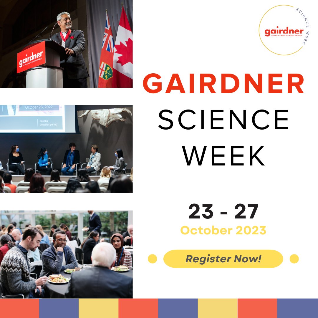 Join @GairdnerAwards for #GairdnerScienceWeek 2023 from Oct. 23-27 for an incredible lineup of symposia, mentoring sessions and panels to celebrate the 2023 laureates and #ScientificResearch that impacts human #Health.

Details and registration ➡️ bit.ly/GSW_2023