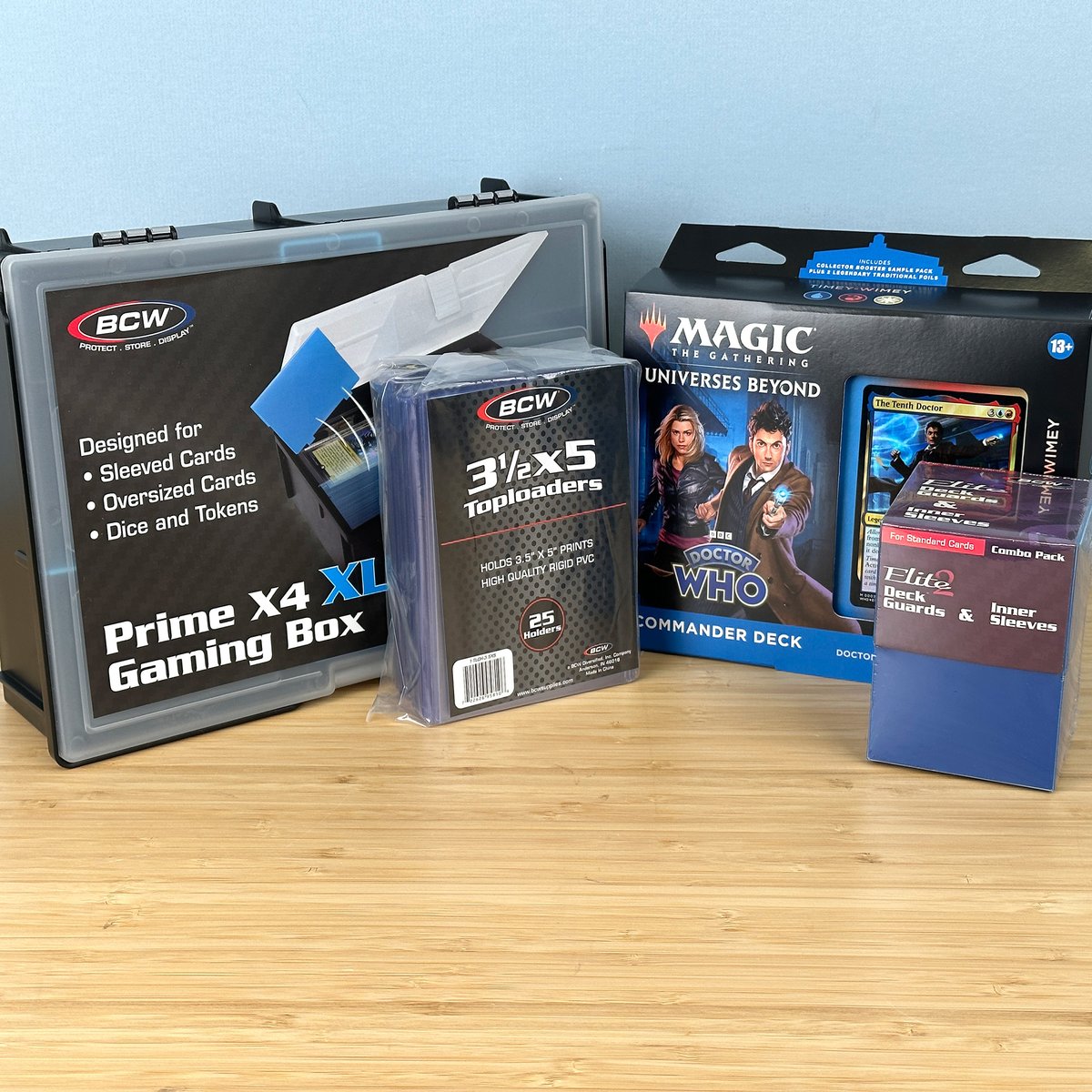 Follow and retweet by Sunday, Oct. 22nd, for a chance to win this prize pack featuring a Prime X4 XL Deck Case, Blue Inner Sleeve and Elite2 Deck Guard Combo Pack, pack of 3.5x5 toploaders, and the Timey-Wimey Dr. Who Commander Deck! One winner randomly selected Monday morning.