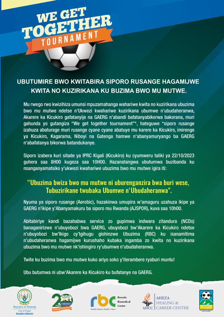 KicukiroDistr's tweet photo. Ubuzima bwiza bwo mu mutwe, ni uburenganzira bwa buri wese, Tubuzirikane twubaka Ubumwe n'Ubudaheranwa .
@RwandaHealth @RBCRwanda @GAERGRwanda @AJSPOR_official https://t.co/85QMWN9JMU