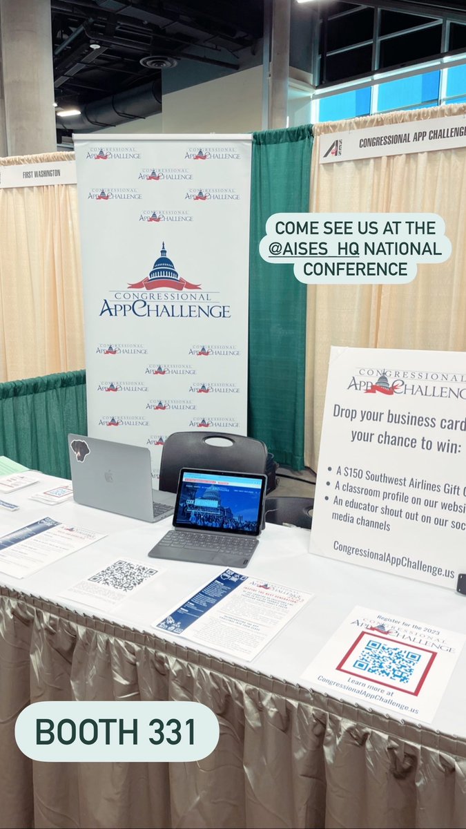 Are you attending the @AISES National Conference in Spokane? Drop by our booth to say hello, grab some swag, and get registered for this year's Congressional App Challenge. #Congress4CS