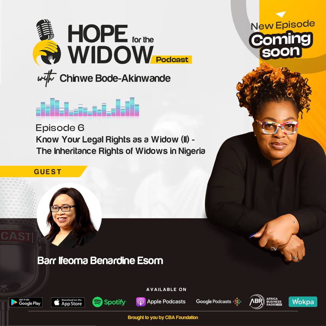 cbodeakinwande's tweet photo. This episode is backed by research that showed *inheritance rights and issues* as one of the common challenges widows face. Ready ? Coming soon. 

#CBAFoundation
#Podcast
#HopeForTheWidow
#HopeForTheWidowPodcast
#CareIsAction https://t.co/20LdDmzjw5