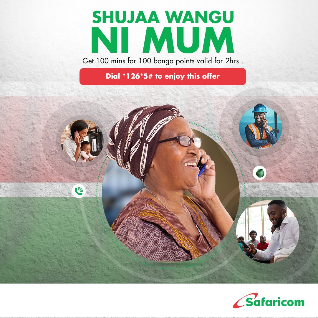 wamathai01's tweet photo. Guys, Have you ever redeemed your Bonga Points? Worry no more, simply dial *126*5# to redeem your 100 Bonga Points for 100 minutes and other amazing offers so as to celebrate your Shujaa this Mashujaa Day! Shujaa wangu ni Mum. #ShujaaBongaOffers @SafaricomPLC https://t.co/hwf5G3P0Kk