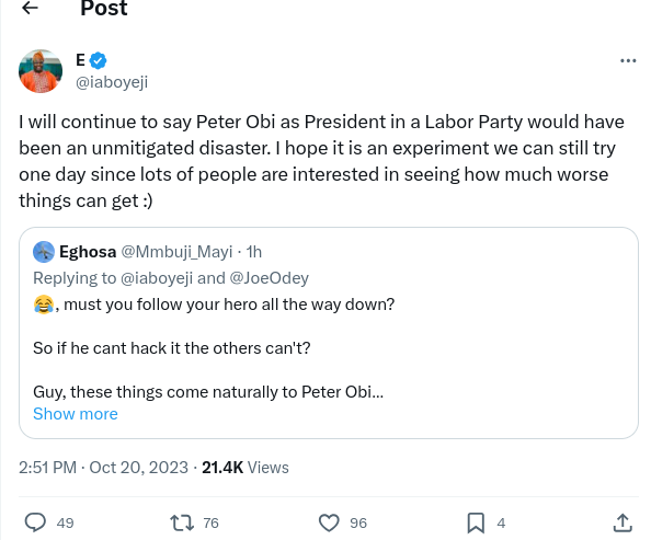 olutola's tweet photo. Except the president is Peter Obi https://t.co/Miat61rKsJ