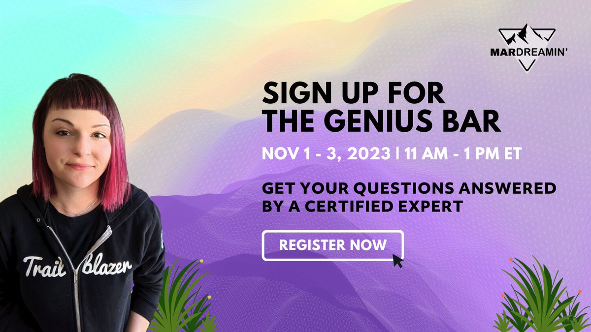 Do you have some burning questions that you would love an expert's insight on? Bring it to the Genius Bar during @MarDreamin. Sign up for an appointment to receive tips, tricks, best practices, and ideas to share with your team for solutions. mardreamin.com/geniusbar-sign…