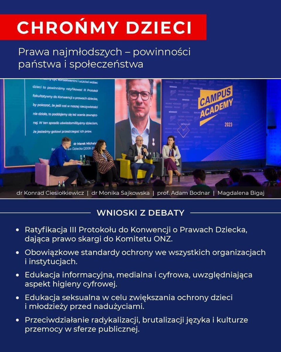 ciesiolkiewicz's tweet photo. Słusznie red. @jsuchecka podkreśla, że jedną z przyczyn "ciągłego debatowania" o #pandoragate jest brak edukacji seksualnej chroniącej przed nadużyciami i do tego budowanie nieufności wobec #ngo. Na nie tak dawnym #CampusAcademy wspólnie z Prof. @Adbodnar, Dr M. Sajkowska z #FDDS , @magdabigaj z @fundacjaICO i we współpracy z Dr #MarekMichalak przygotowaliśmy 5️⃣ kluczowych rekomendacji⤵️
➡️ Wrócimy do nich podczas Parlamentarnego Zespołu Praw Dziecka 24.10, który zwołała Przewodn. @moanrosa we współpracy z Prof. A. Bodnarem.