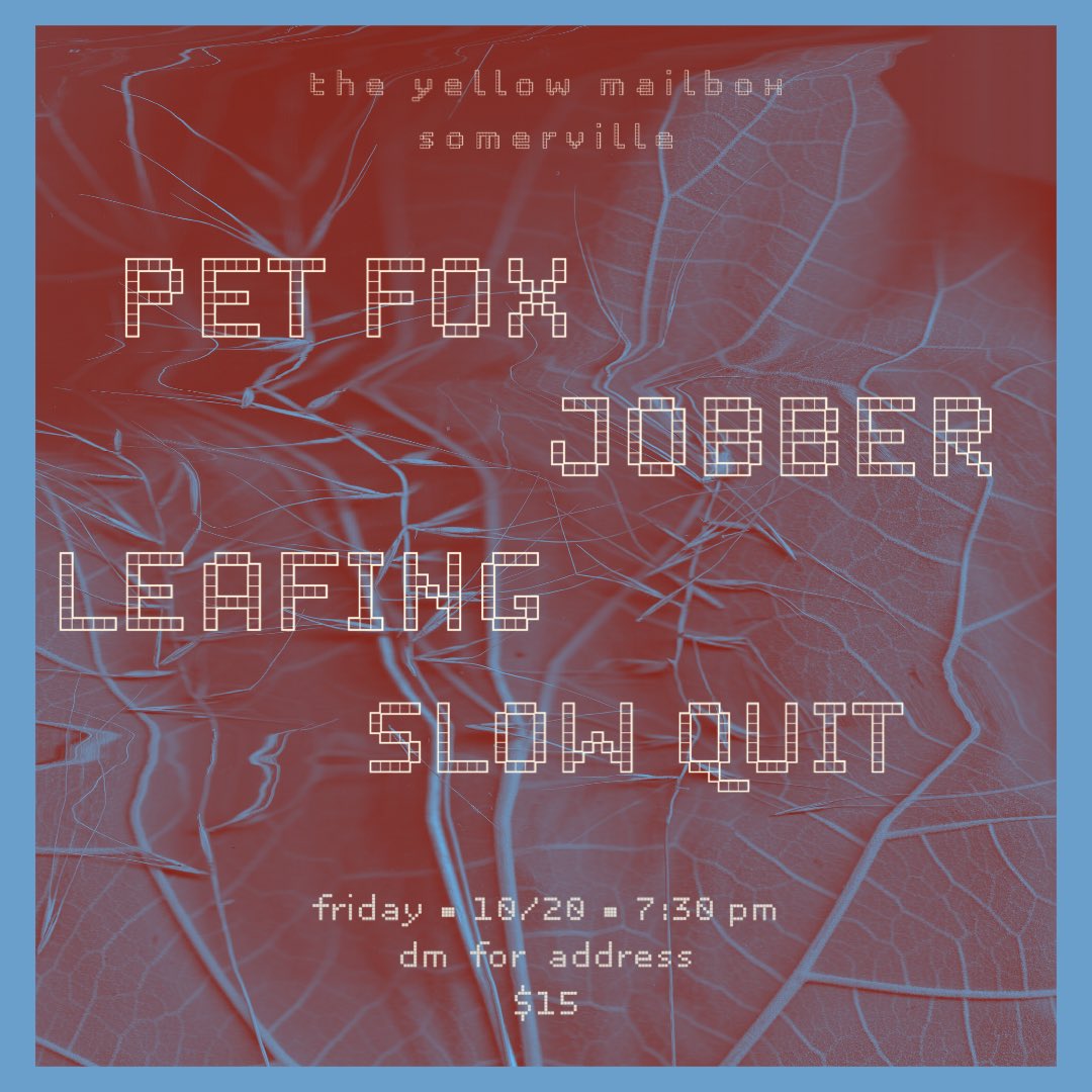 playing with the almighty <a href="/jobbertheband/">Jobber</a> tonight in Somerville alongside Leafing and Slow Quit! 

DM for address