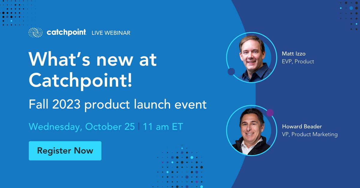Catchpoint's tweet photo. Catchpoint is constantly evolving! Join us next week on Wednesday, October 25th for our Fall 2023 product launch event to see what’s new.  Learn more about the featured updates &amp; register today: 
https://t.co/sGFq2fxER0 https://t.co/iG3kc9b1WI