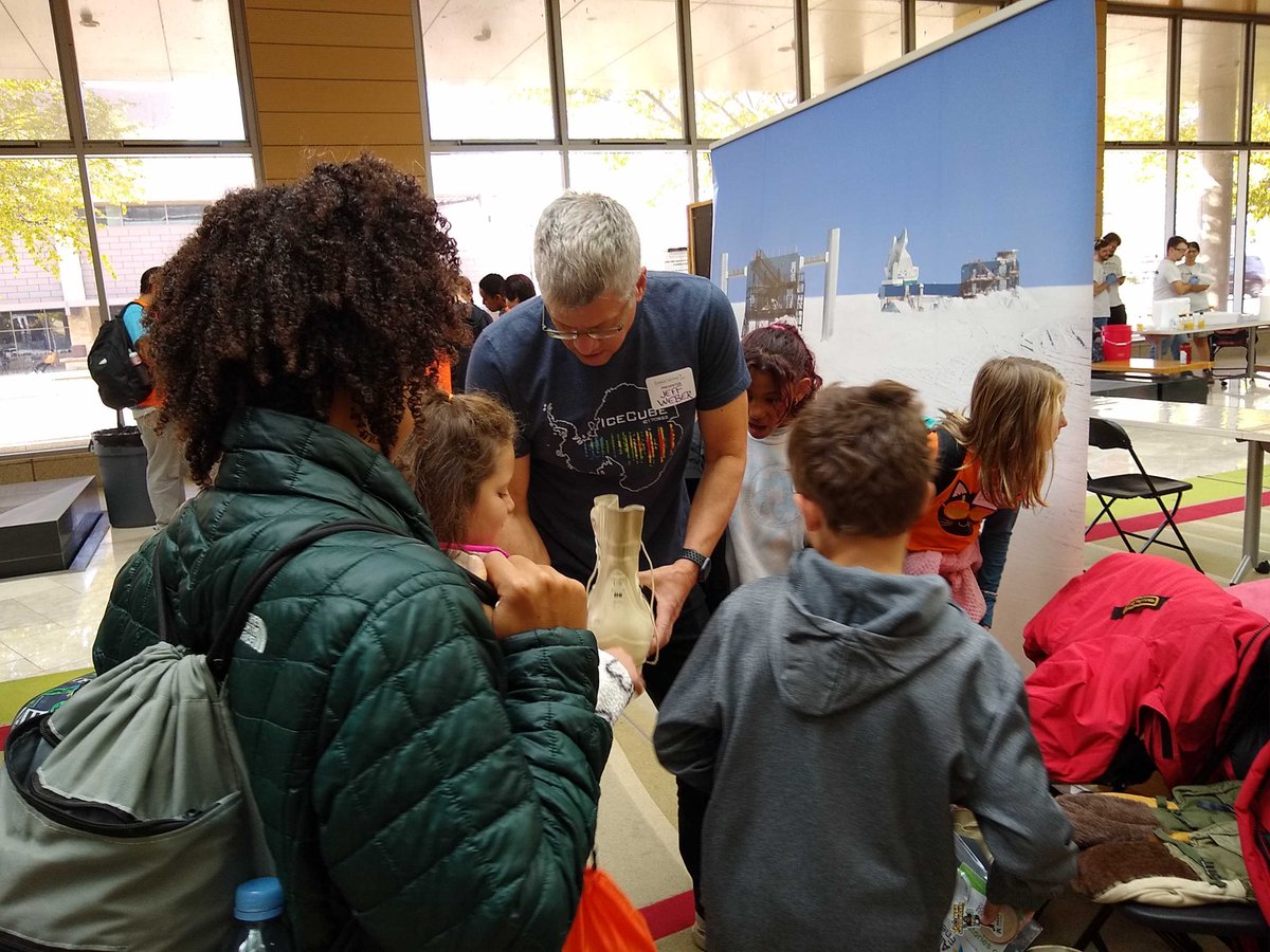 We had a blast at the Expo field trip day at @WiSciFest! Here are a few snaps of our station from Wednesday where visitors got to learn about IceCube and the Cherenkov Telescope Array.
