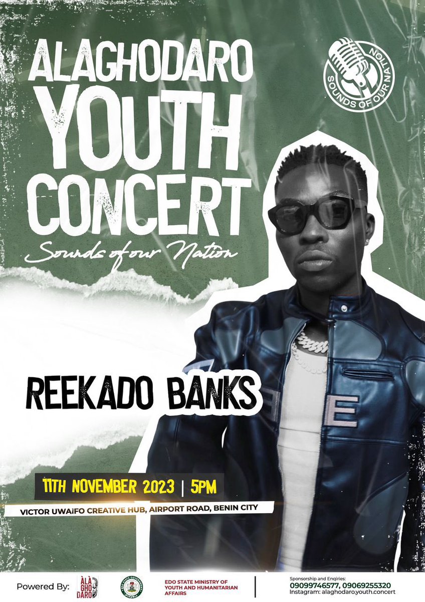xxtega's tweet photo. Catch the likes of Boy Spyce, Skales, Reekado banks and others at thr Alaghodaro Youth Concert, coming up on the 11th of November! And guess what? ITS FREE! You don’t want to miss this 🔥 #AYC2023 https://t.co/706s3SPw1i
