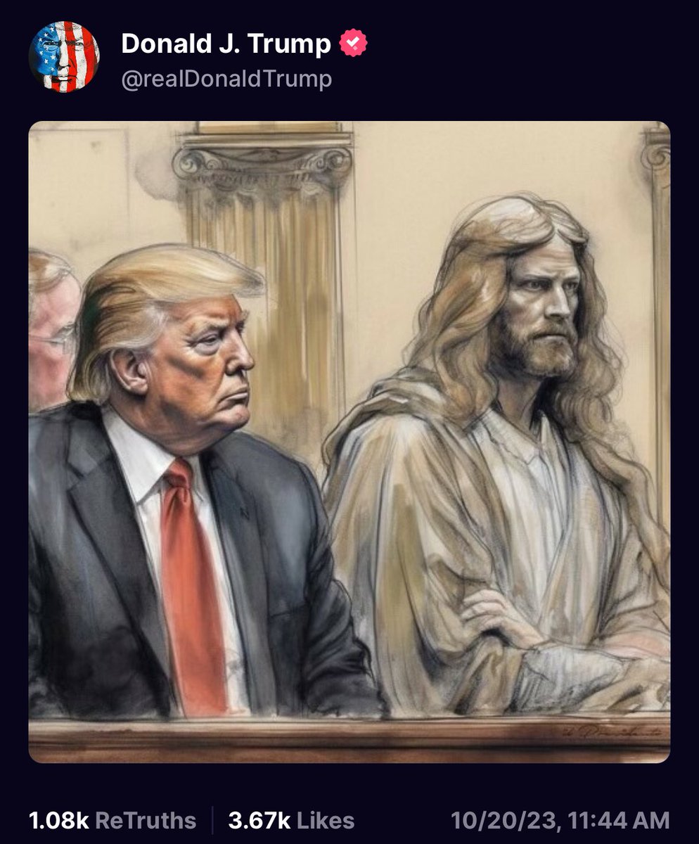 krassenstein's tweet photo. Are we sure this is not a CULT?

I hate using the word “CULT” to describe a political ideology but as a judge threatens to literally lock him up, this is what Trump just posted on his TruthSocial account moments ago. 

What does Jesus Christ have to do with Trump’s court battles? Why is he trying to link a religious figure to himself?