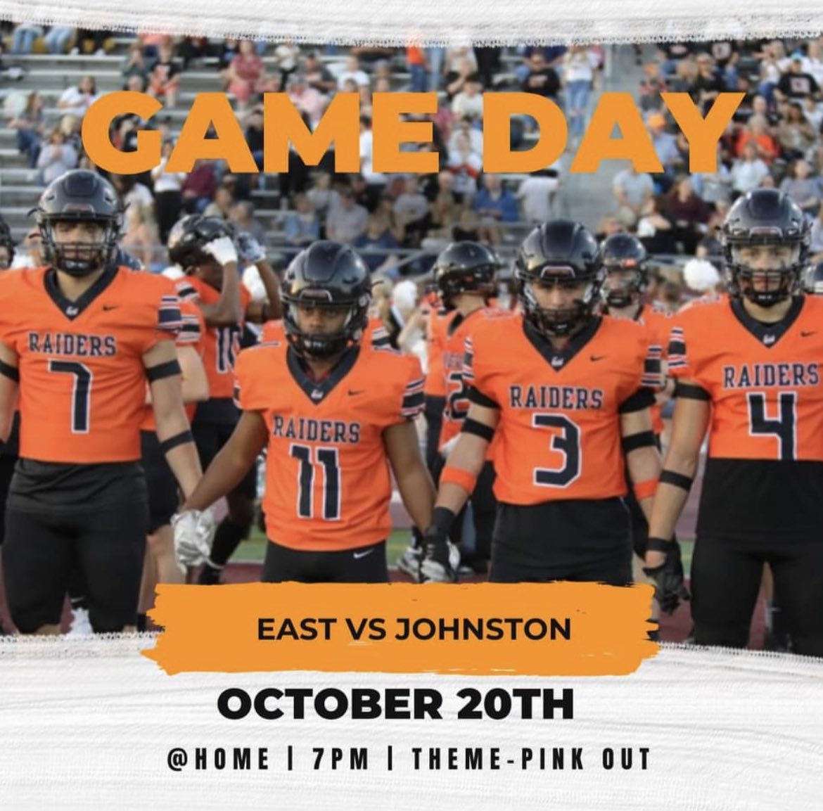 We have a big HOME game TONIGHT, RAIDER NATION!!!  We need everyone’s support as the team takes on Johnston. PINKOUT!!🩷
