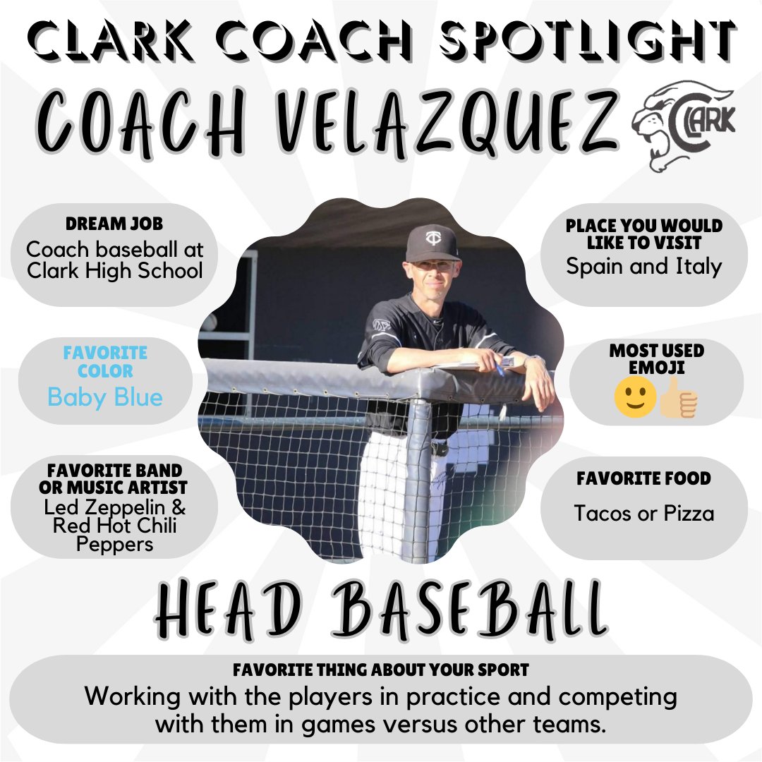 🐾⚾️ Coach Velazquez is our Head Baseball Coach. He is also a Geography Teacher and this is his 19th year at Clark!