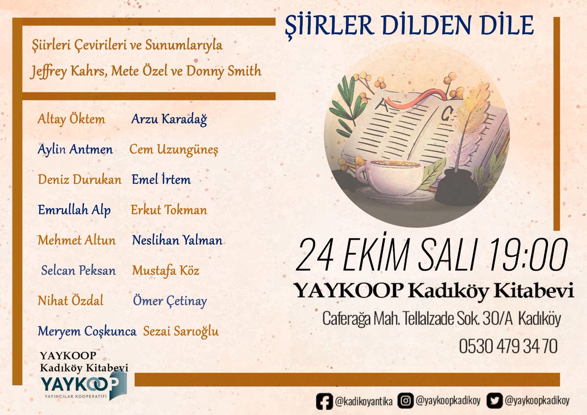 Neslihan Yalman, 24 Ekim 2023 akşamı İstanbul'da etkinlikte olacak. Davet için teşekkür ediyoruz. ✌🏿🙏

#yaykoopkadıköy #şiir #etkinlik #neslihanyalman #istanbul