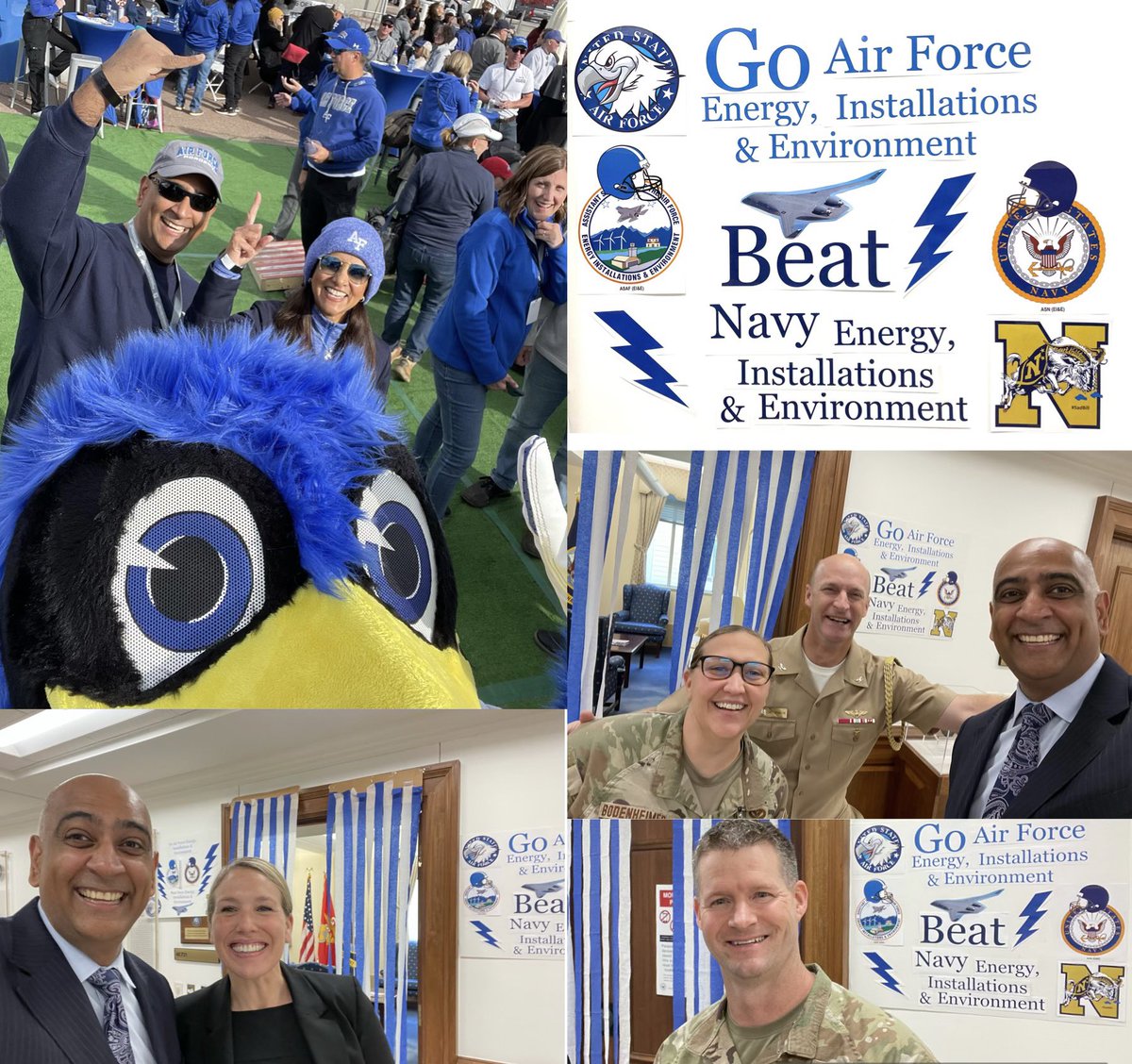 Assistant Secretary of the AF, Ravi Chaudhary surprised Assistant Secretary of the Navy Meredith Berger with an early morning spirit mission at the Pentagon. Our @ASNEIE brothers and sisters loved it, laughed, and were good sports! One team, One fight! #GoAirForce #BeatNavy