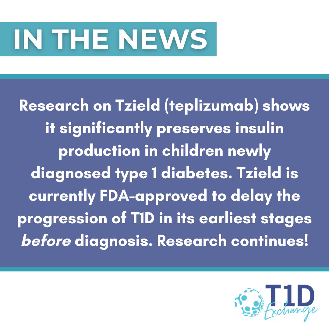T1DExchange's tweet photo. #Tzield (teplizumab) now proven to protect insulin production in kids with #type1diabetes! Learn how this FDA-approved treatment helps, even for those already on daily insulin. Screening is key for early detection! Explore at https://t.co/Zcb2rPbdDV https://t.co/696t5Wp3mS